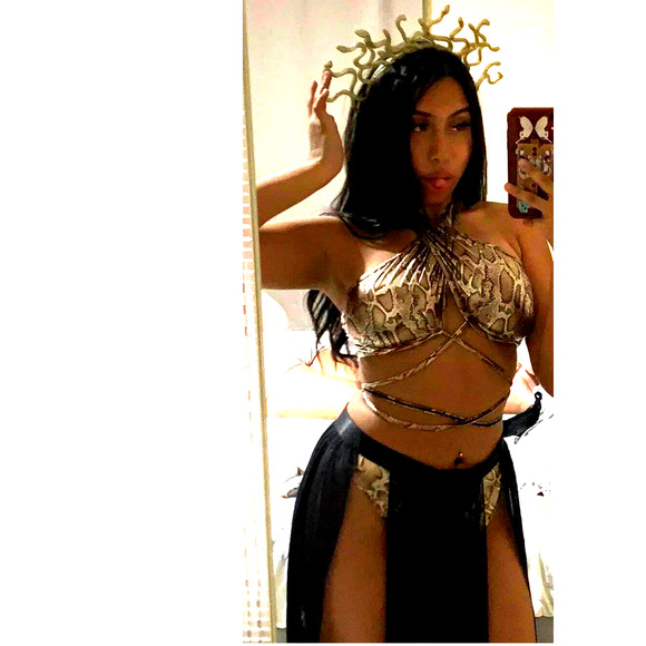 New Medium Medusa Skirt Crown Metallic Halloween Costume Outfit Set Hydra Witch - Picture 8 of 8